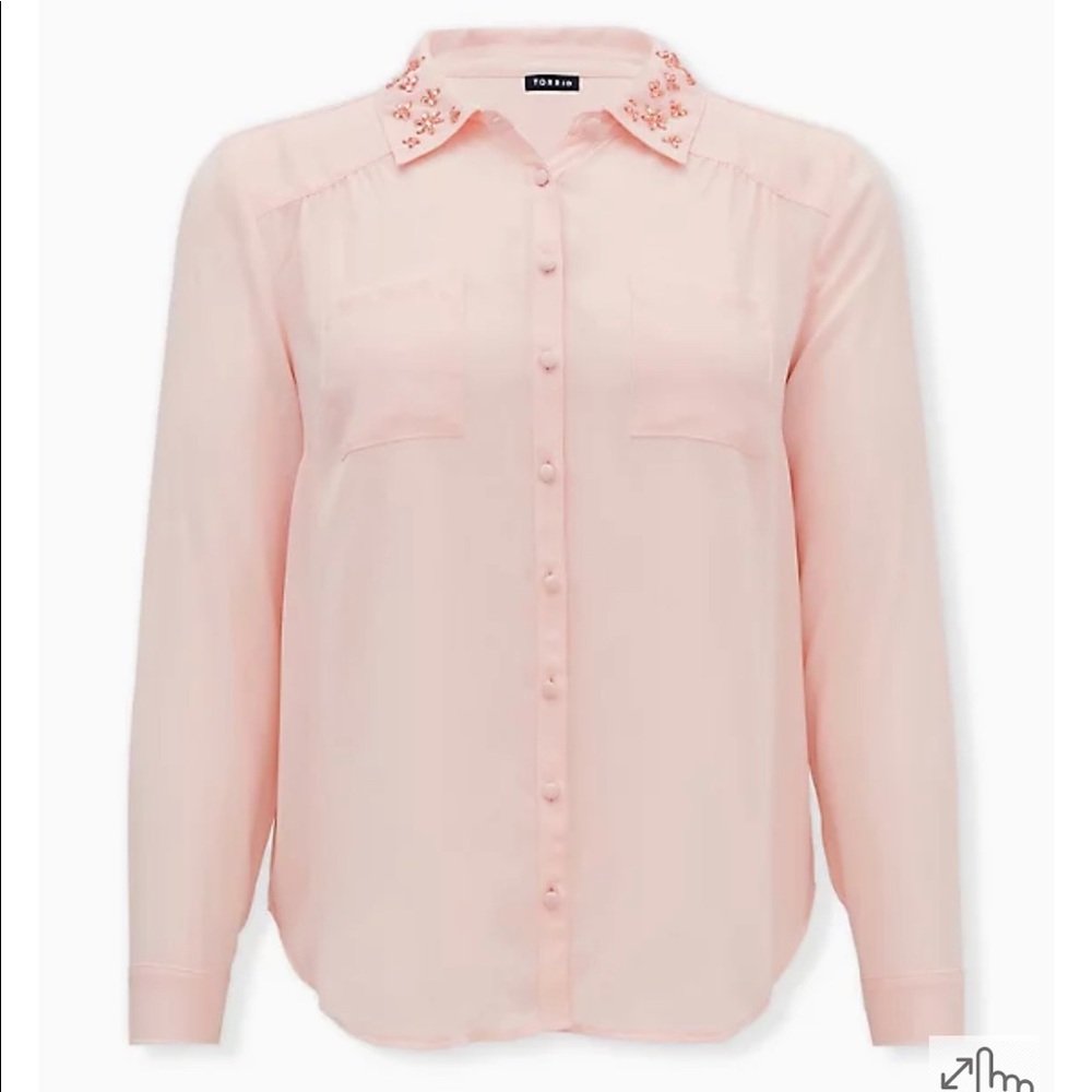MADISON - LIGHT PINK GEORGETTE EMBELLISHED COLLAR BUTTON FRONT BLOUSE